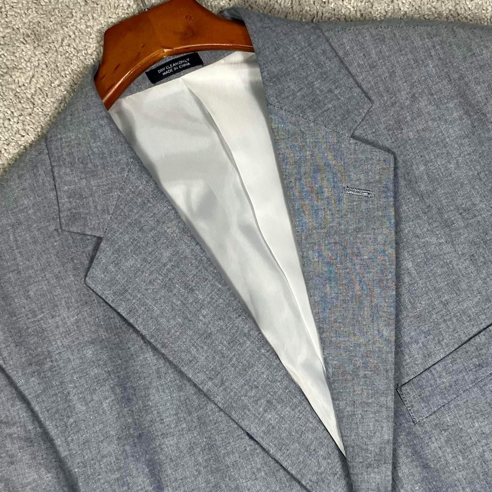 Saddlebred Sport Coat Men 42R Blue Cotton Chambray Two Button Blazer